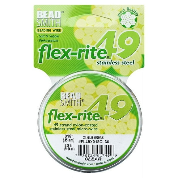 The Beadsmith Flex-Rite - Beading Wire, 49 Strand, .018" Thick, 30 Foot Spool, Clear