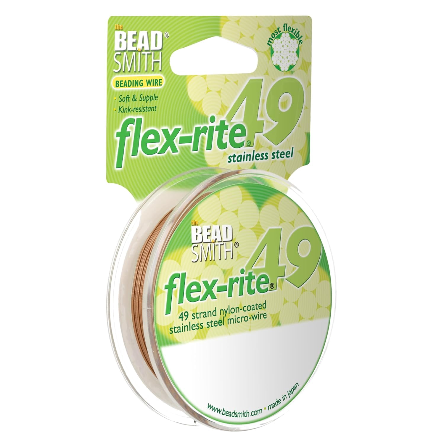 The Beadsmith Flex-Rite Beading Wire - 49-Strand, 0.018" (0.45 mm) Dia, Copper, 30 ft