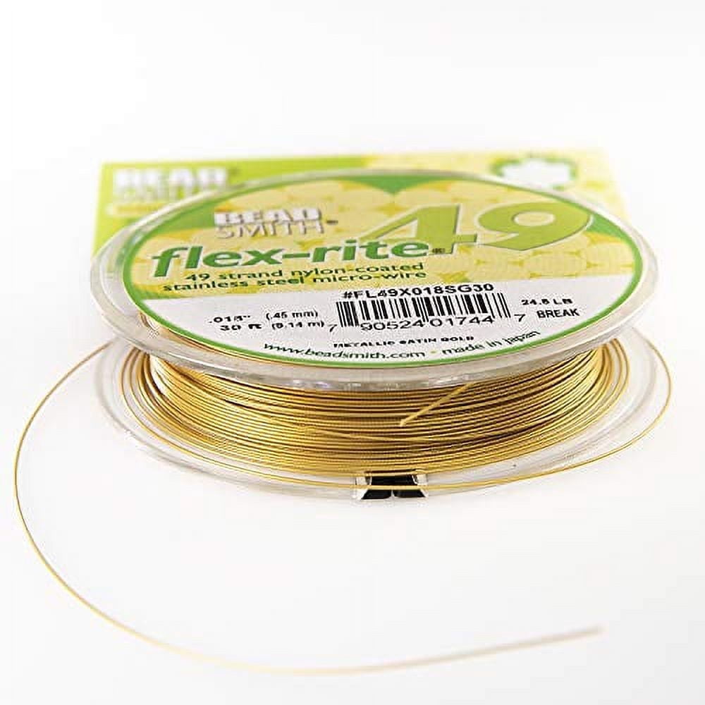 The Beadsmith Flex-Rite Wire - Beading Wire, 49 Strand, Gold, .018", 30 Ft,  Nylon Coated