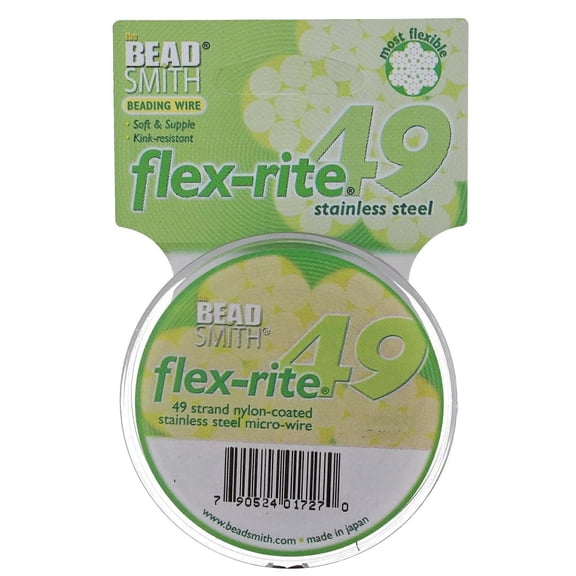 The Beadsmith Flex-Rite 49 Strand Nylon Coated, Stainless-Steel Beading Wire, Jewelry Making Supply (.018 Dia, Pearl Silver – 30 Ft)