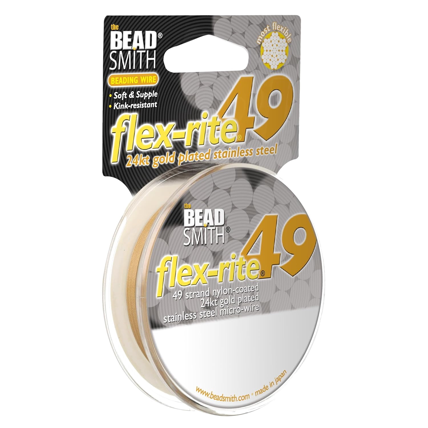 The Beadsmith Flex-Rite Beading Wire - 49-Strand, 0.018" (0.45 mm) Dia, 24k Gold-Plated, 10 ft