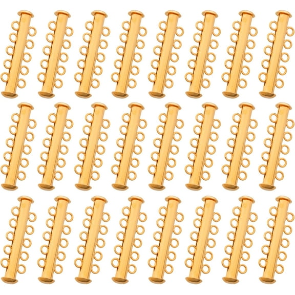 The Beadsmith Gold-Plated Tube Clasps - 5-Strand Magnetic Jewelry Slide Connectors, 32 mm, 24pc
