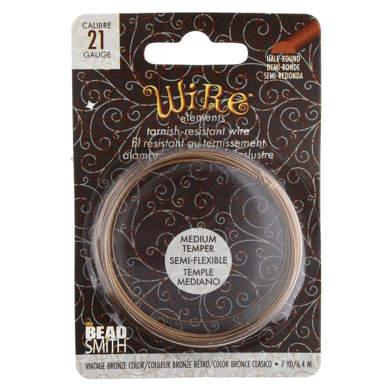 The Beadsmith Half Round Craft Wire Wire Elements Medium Temper 21 Gauge 7 Yard Coil Vintage Bronze Color Beading Wire Used for Jewelry