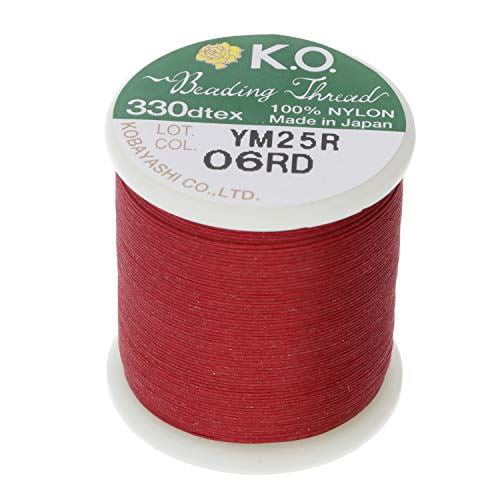 The Beadsmith Ko Nylon Beading Thread, Rich Red Color, Japanese Pre-Waxed 100% Nylon, 330tex, Tangle Resistant Knotting Cords, 50m /55 yds Spool, Use