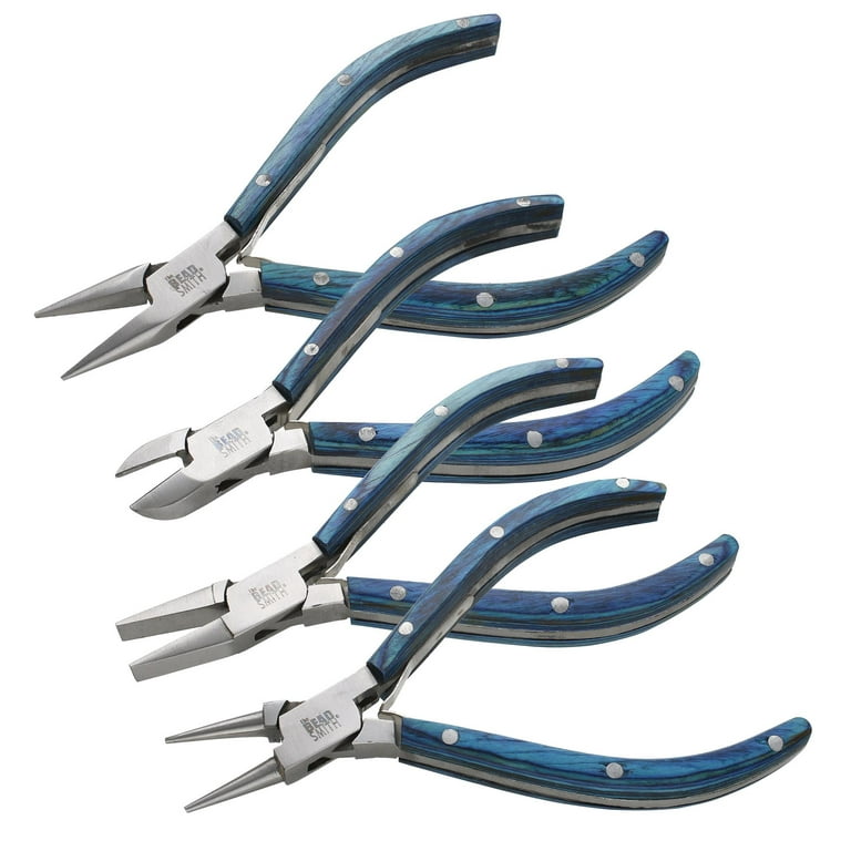 The Beadsmith Natural Elements Pliers Set - 4-Piece Kit: Chain Nose, Round  Nose, Flat Nose, Side Cutter and Canvas Carrying Case – Blue Wooden Handles
