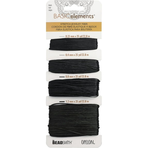 The Beadsmith Opelon Stretch Cord – Black, Assorted Diameters (0.23 mm - 1.2 mm), 25 Yds Each