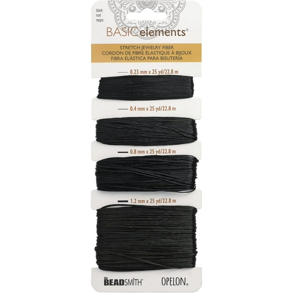The Beadsmith Opelon Stretch Cord – Black, Assorted Diameters (0.23 mm - 1.2 mm), 25 Yds Each