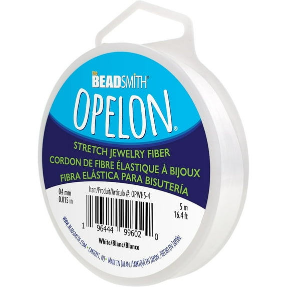 The Beadsmith Opelon Stretch Cord – Elastic Beading Fiber, White, 0.4 mm, 5 m (16.4 ft) Spool