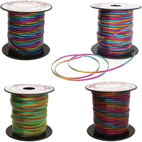 Rexlace Flat Plastic Lacing Latex Free, Non-Toxic Tie-Dye Colors Mix 4 Assorted Colors Mix 3/32' W x 1/32' D, 100 Foot Spools Used to Create Jewelry and Arts & Crafts Projects