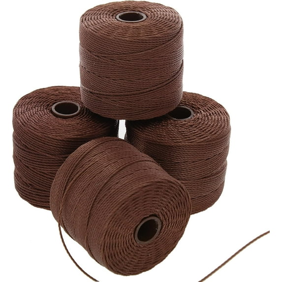 The Beadsmith S-Lon Bead Cord – .5 mm Twisted Nylon Cord, 4 Spools, Brown Color, TEX210, 77 Yards