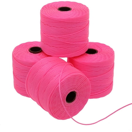 The Beadsmith S-Lon Bead Cord – .5 mm Twisted Nylon Cord, 4 Spools, Neon Pink Color, TEX210, 77 Yards