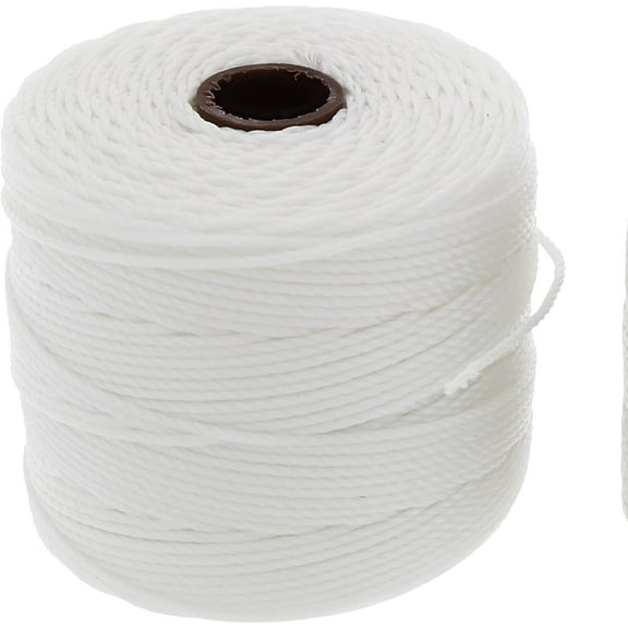 The Beadsmith S-Lon Bead Cord – .5 mm Twisted Nylon Cord, White Color, TEX210, 77 Yards