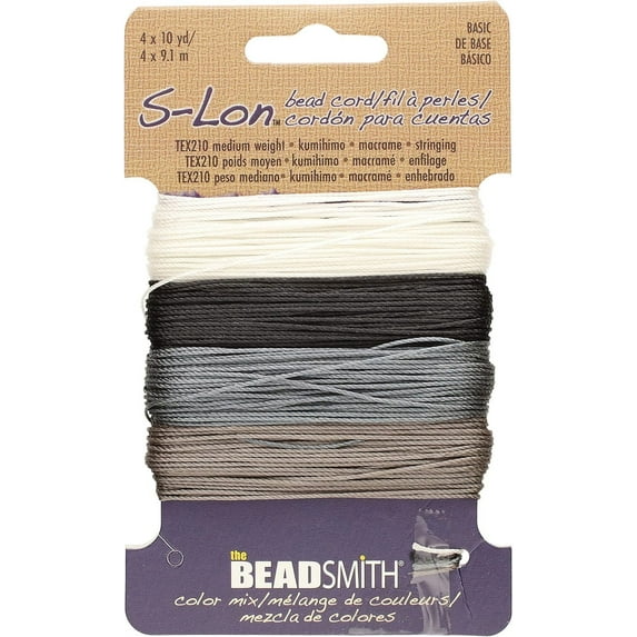 The Beadsmith S-Lon Bead Cord – .5 mm Twisted Nylon Cord for Stringing, TEX210, Basic Mix, 4 Colors, 10 Yards Each Color