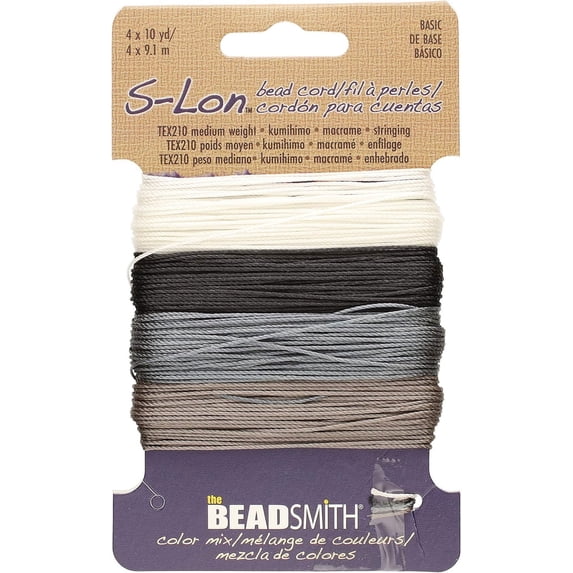The Beadsmith S-Lon Bead Cord – .5 mm Twisted Nylon Cord for Stringing, TEX210, Basic Mix, 4 Colors, 10 Yards Each Color