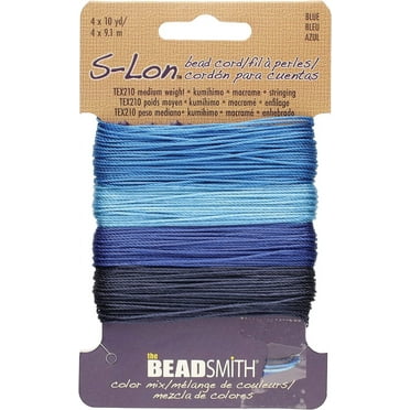The Beadsmith S-Lon Bead Cord – .5 mm Twisted Nylon Cord for Stringing, TEX210, Blue Mix, 4 Colors, 10 Yards Each Color