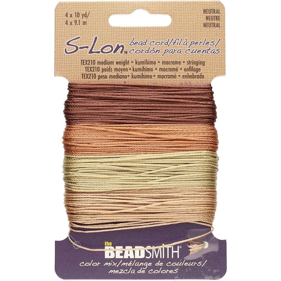 The Beadsmith S-Lon Bead Cord – .5 mm Twisted Nylon Cord for Stringing, TEX210, Neutrals Mix, 4 Colors, 10 Yards Each Color