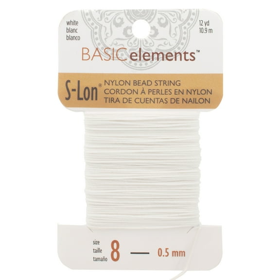 The Beadsmith S-Lon Beading Thread – White, Size 8 (0.5 mm), 12 Yds (10.9 m), Strong Stringing Cord