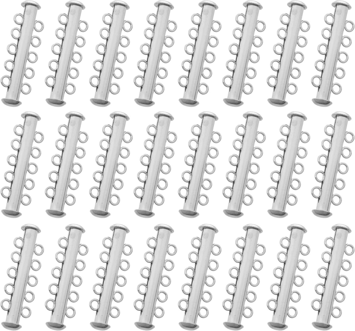 The Beadsmith Silver-Plated Tube Clasps - 5-Strand Magnetic Jewelry Slide Connectors, 32 mm, 24pc