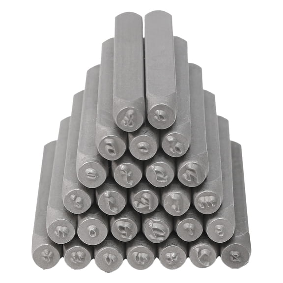 The Beadsmith Steel Alphabet Stamps - Metal Elements - 27-Piece 3mm Lowercase Calligraphic Font - A-Z Letters Plus “&” Symbol - Storage Case Included