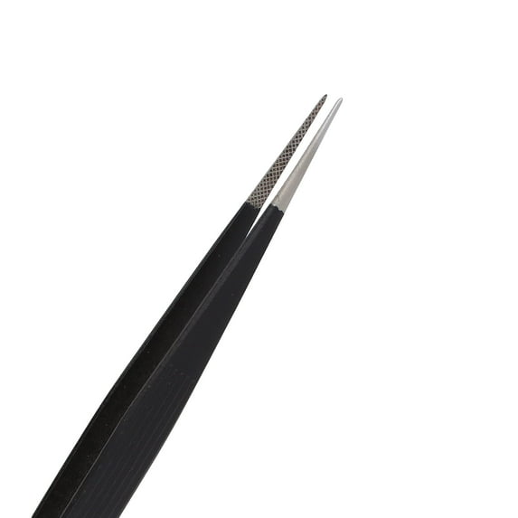 The Beadsmith Tweezer – 6.5 inches Long – Black Coated Handle – Stainless Steel Serrated Fine Tip