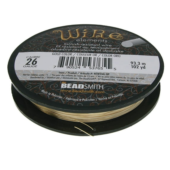 The Beadsmith Wire Elements 26-Gauge Lacquered Tarnish-Resistant Copper Wire for Jewelry Making, 177 Yard, 161.85 Meter, ¼ Pound Spool (Gold Color)