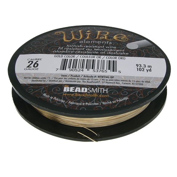 The Beadsmith Wire Elements 26-Gauge Lacquered Tarnish-Resistant Copper Wire for Jewelry Making, 177 Yard, 161.85 Meter, Pound Spool (Gold Color)