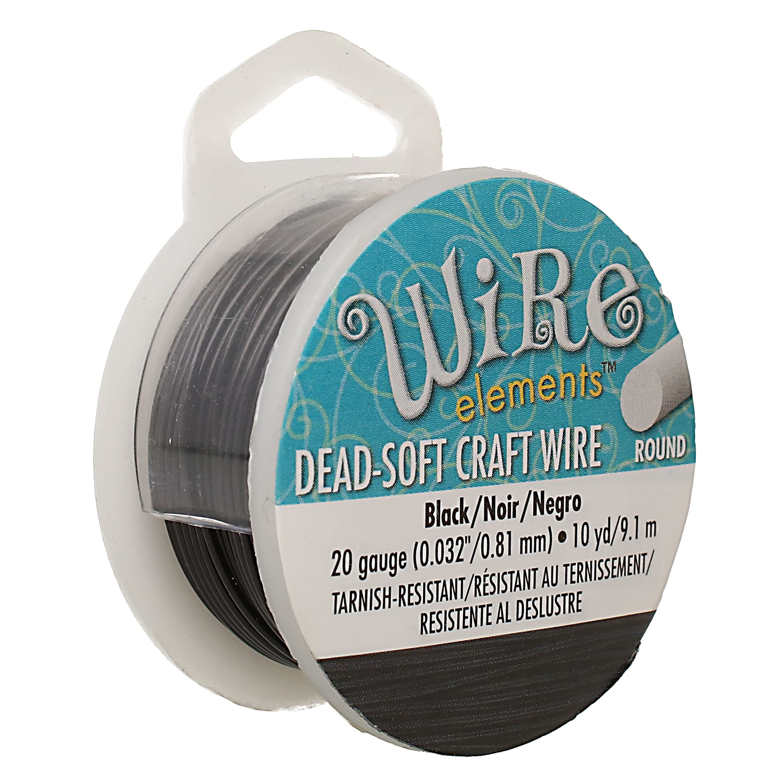 The Beadsmith Wire Elements Craft Wire  Tarnish Resistant, Soft Temper, Round, Black Color  0.81mm, 20 Gauge, 10 Yard Spool  Jewelry Making, Wire Wrapping, Floral, & Other DIY Crafts