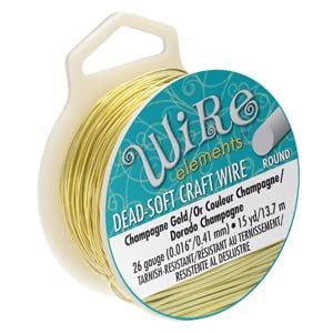 The Beadsmith Wire Elements Craft Wire Tarnish Resistant, Soft Temper, Round, Champagne Gold Color 0.41mm, 26 Gauge, 15 Yard Spool Jewelry Making