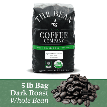 The Bean Organic Coffee Company Christmas Roast, Dark Roast, Whole Bean Coffee, 5-Pound Bag