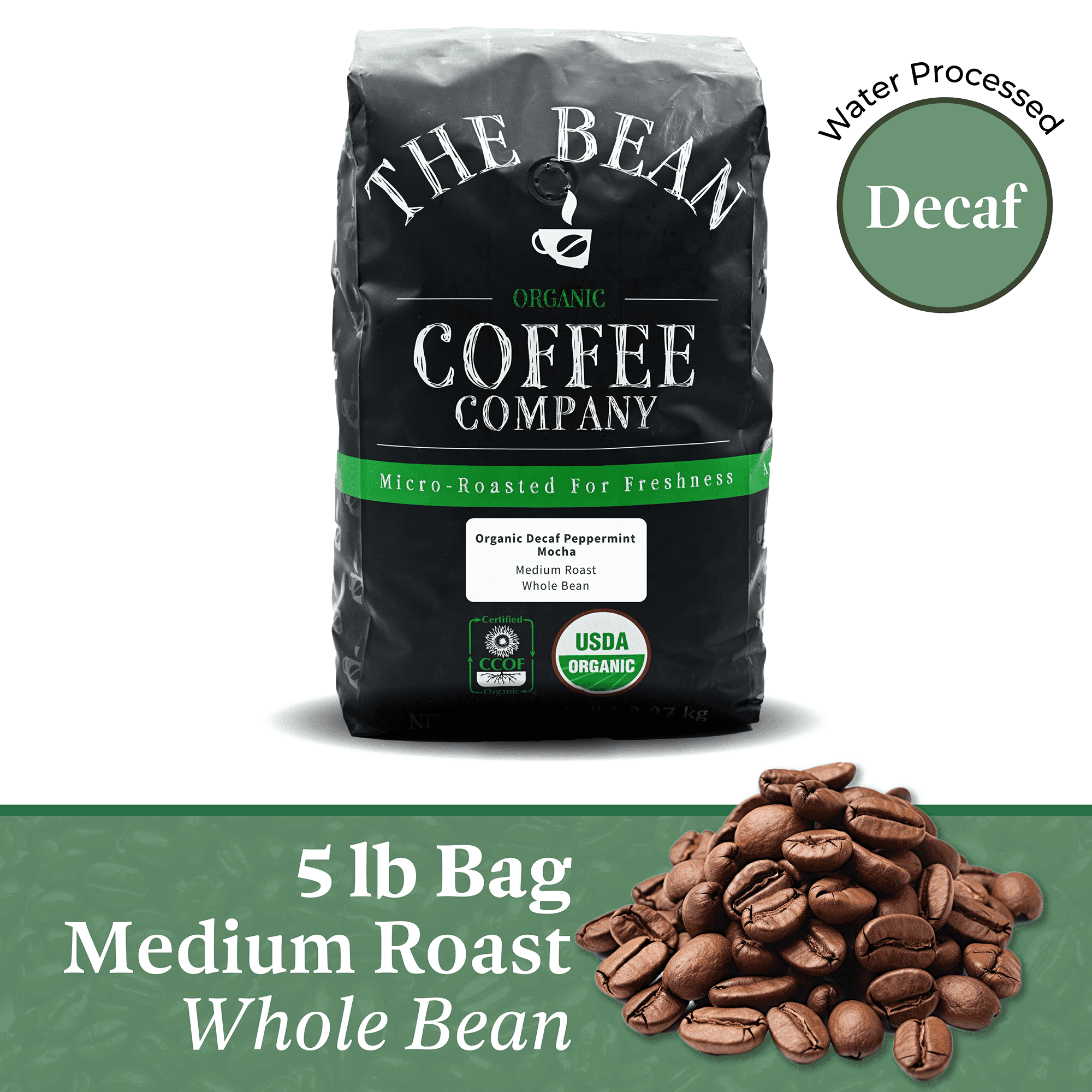 The Bean Organic Coffee Company Water Processed DECAF Peppermint Mocha ...