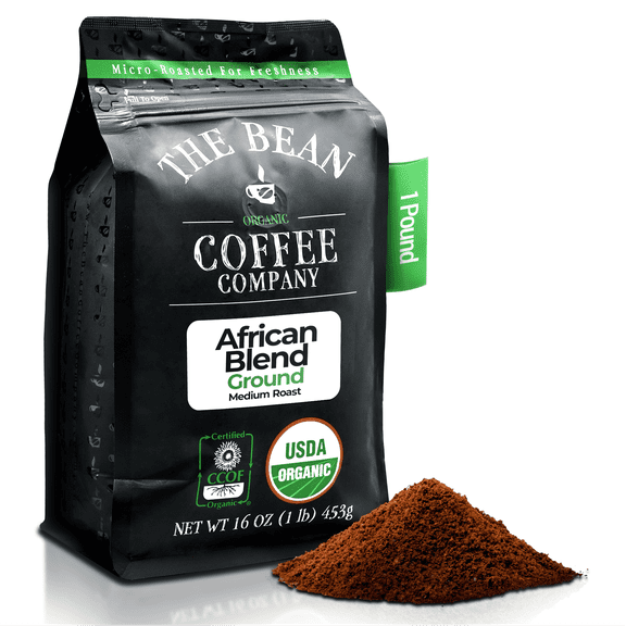 The Bean Organic Coffee Company African Blend, Medium Roast, Ground Coffee, 16-Ounce Bag