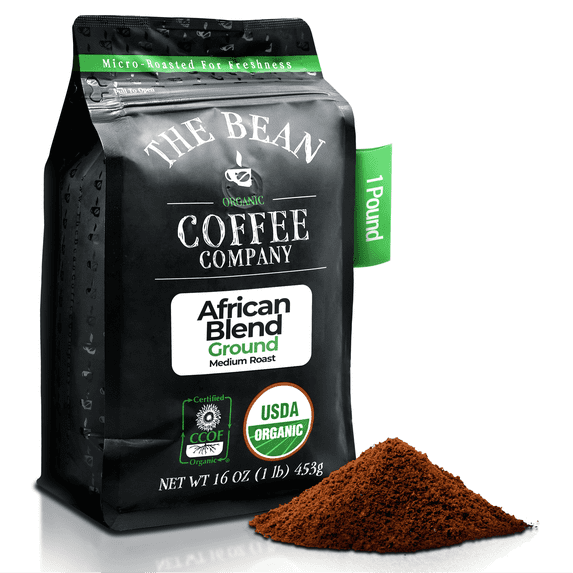 The Bean Organic Coffee Company African Blend, Medium Roast, Ground, 16-Ounce Bag