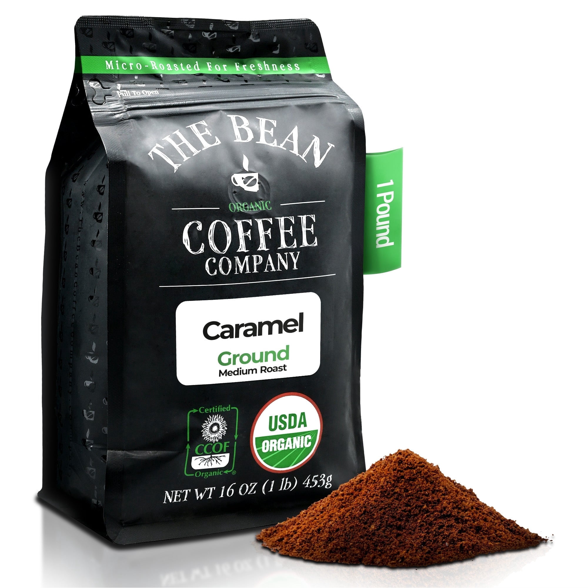 The Bean Organic Coffee Company Caramel, Medium Roast, Ground Coffee, 16-Ounce Bag
