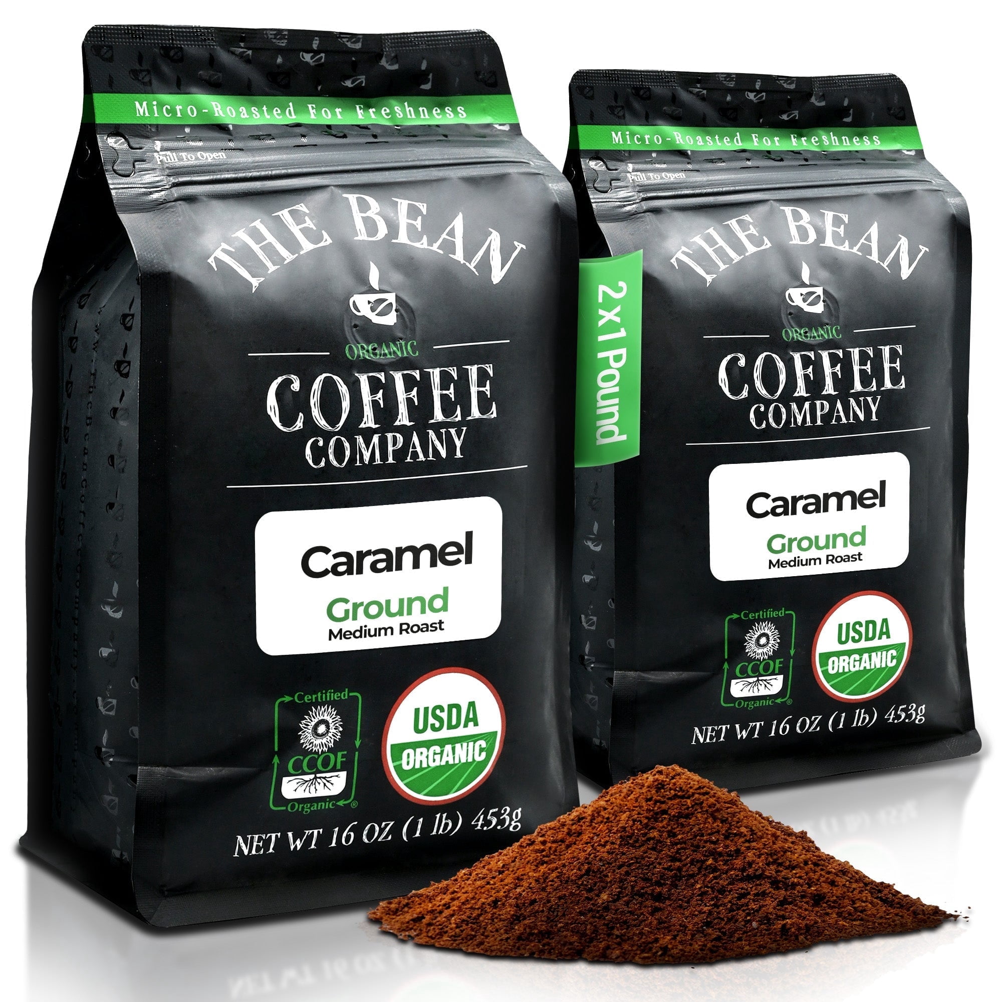 The Bean Organic Coffee Company Caramel, Medium Roast, Ground Coffee, 16-Ounce Bags (Pack of 2)