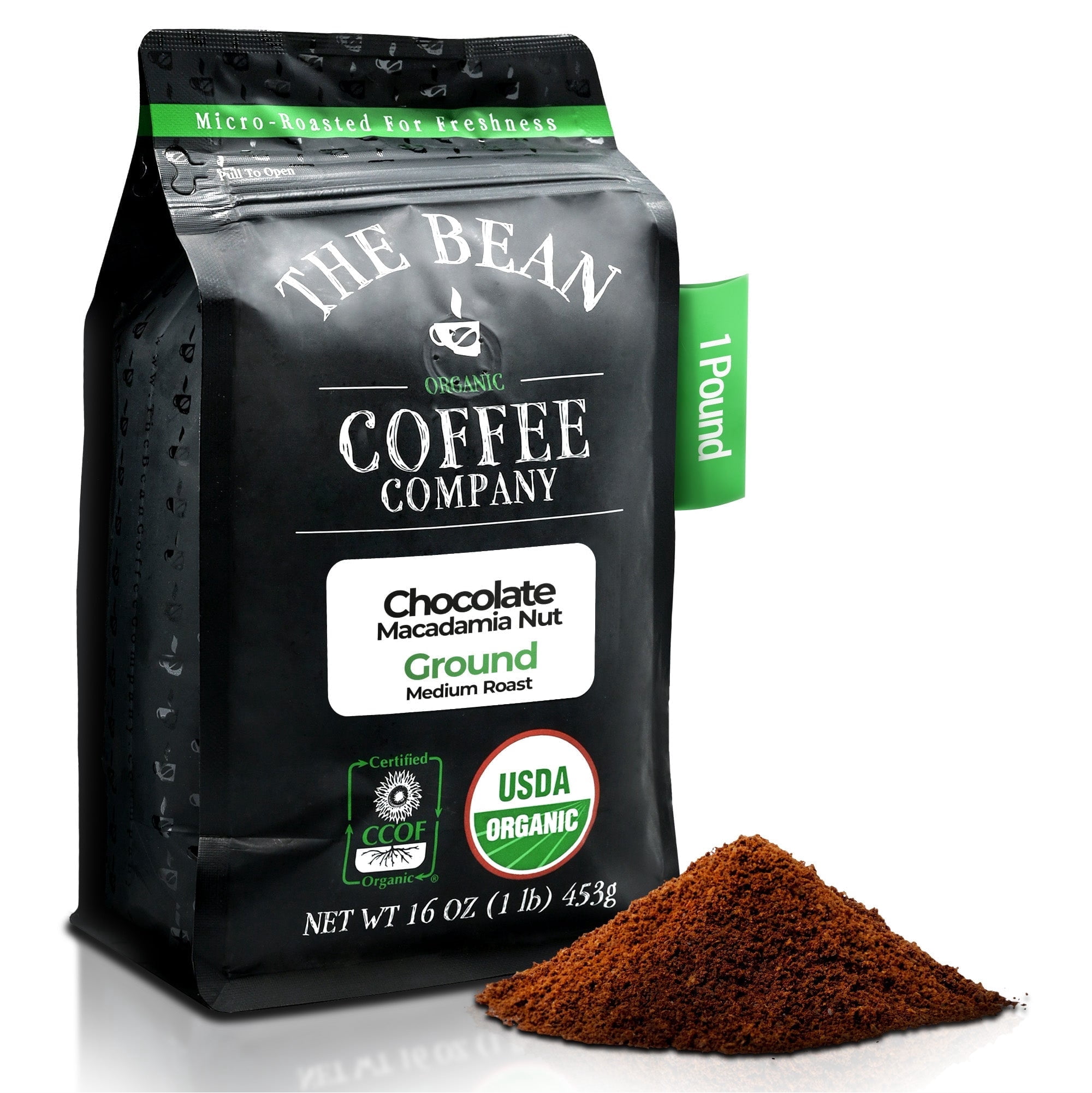 The Bean Organic Coffee Company Chocolate Macadamia Nut, Medium Roast, Ground Coffee, 16-Ounce Bag