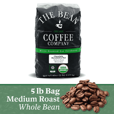 The Bean Organic Coffee Company Chocolate Macadamia Nut, Medium Roast, Whole Bean Coffee, 5-Pound Bag