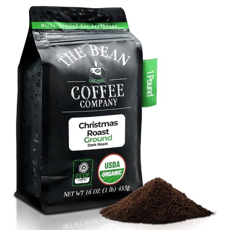 The Bean Organic Coffee Company Christmas Roast, Dark Roast, Ground Coffee, 16-Ounce Bag