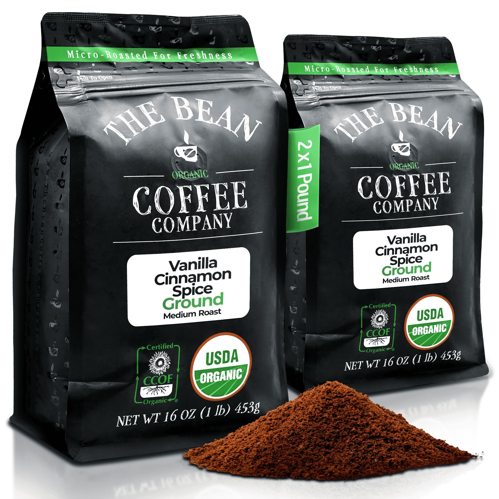 The Bean Organic Coffee Company Holiday Bean (Vanilla Cinnamon Spice), Medium Roast, Ground Coffee, 16-Ounce Bags (Pack of 2)