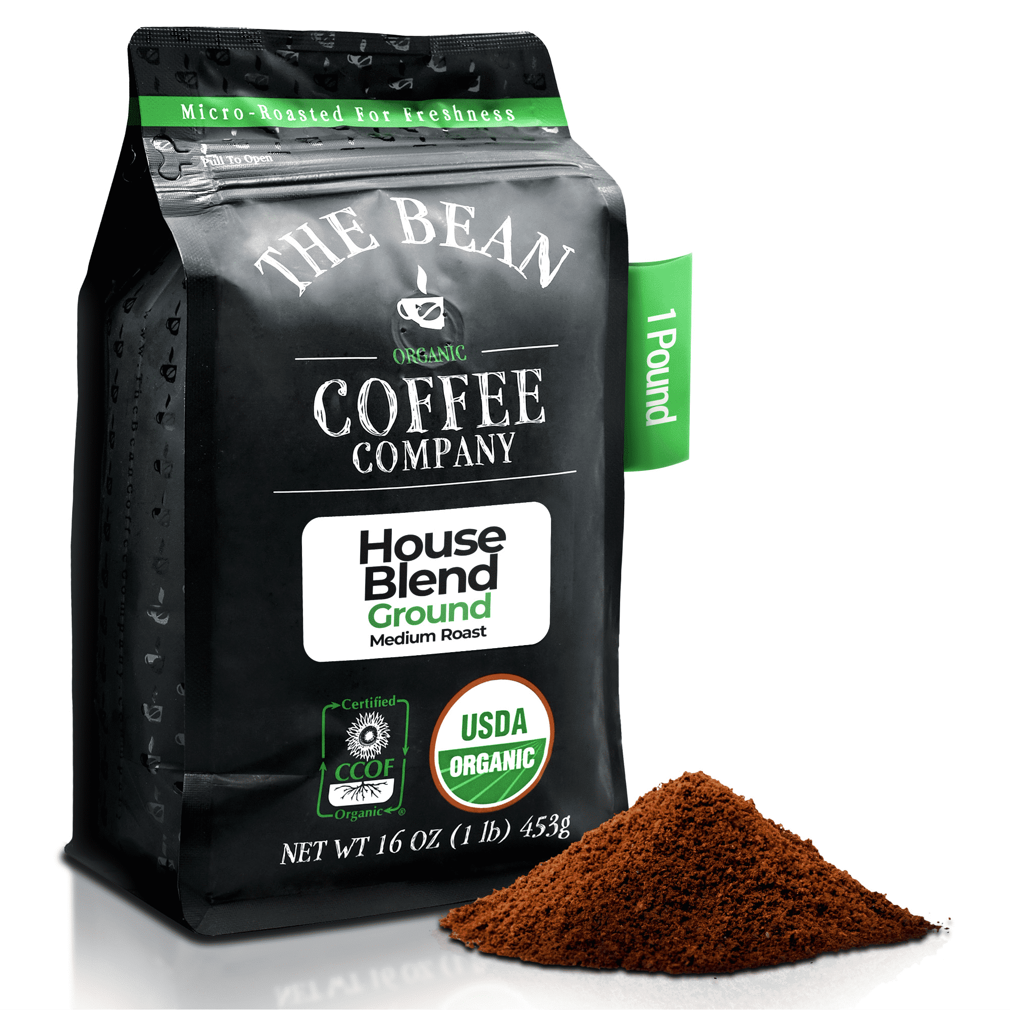 The Bean Organic Coffee Company House Blend, Medium Roast, Ground Coffee, 16-Ounce Bag