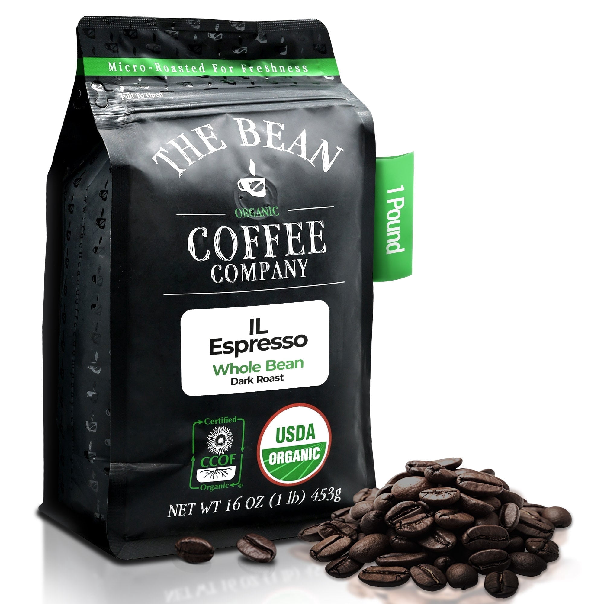 The Bean Organic Coffee Company Il Espresso, Classic Dark Roast, Whole Bean Coffee, 16-Ounce Bag