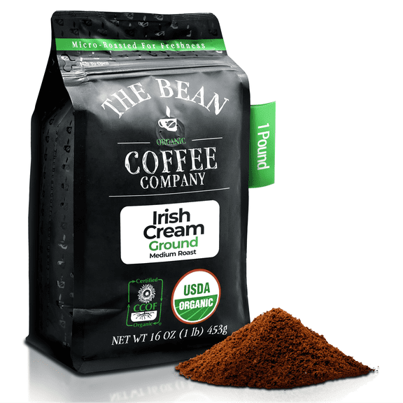 The Bean Organic Coffee Company Irish Cream, Medium Roast, Ground Coffee, 16-Ounce Bag