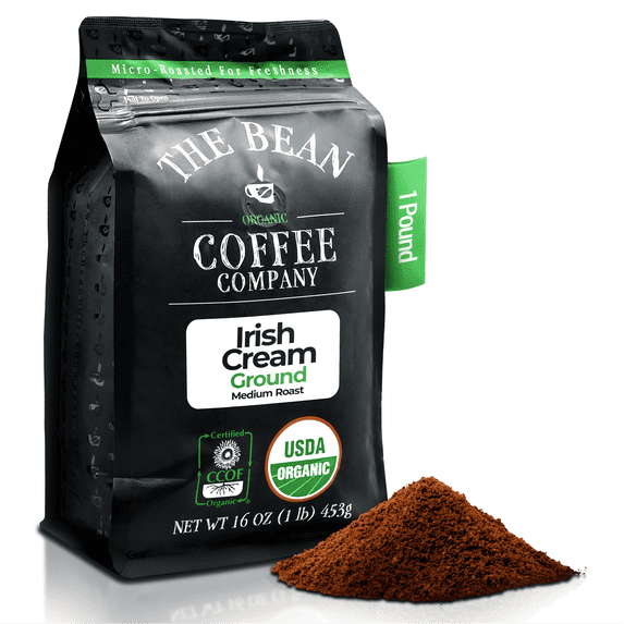 The Bean Organic Coffee Company Irish Cream, Medium Roast, Ground, 16-Ounce Bag