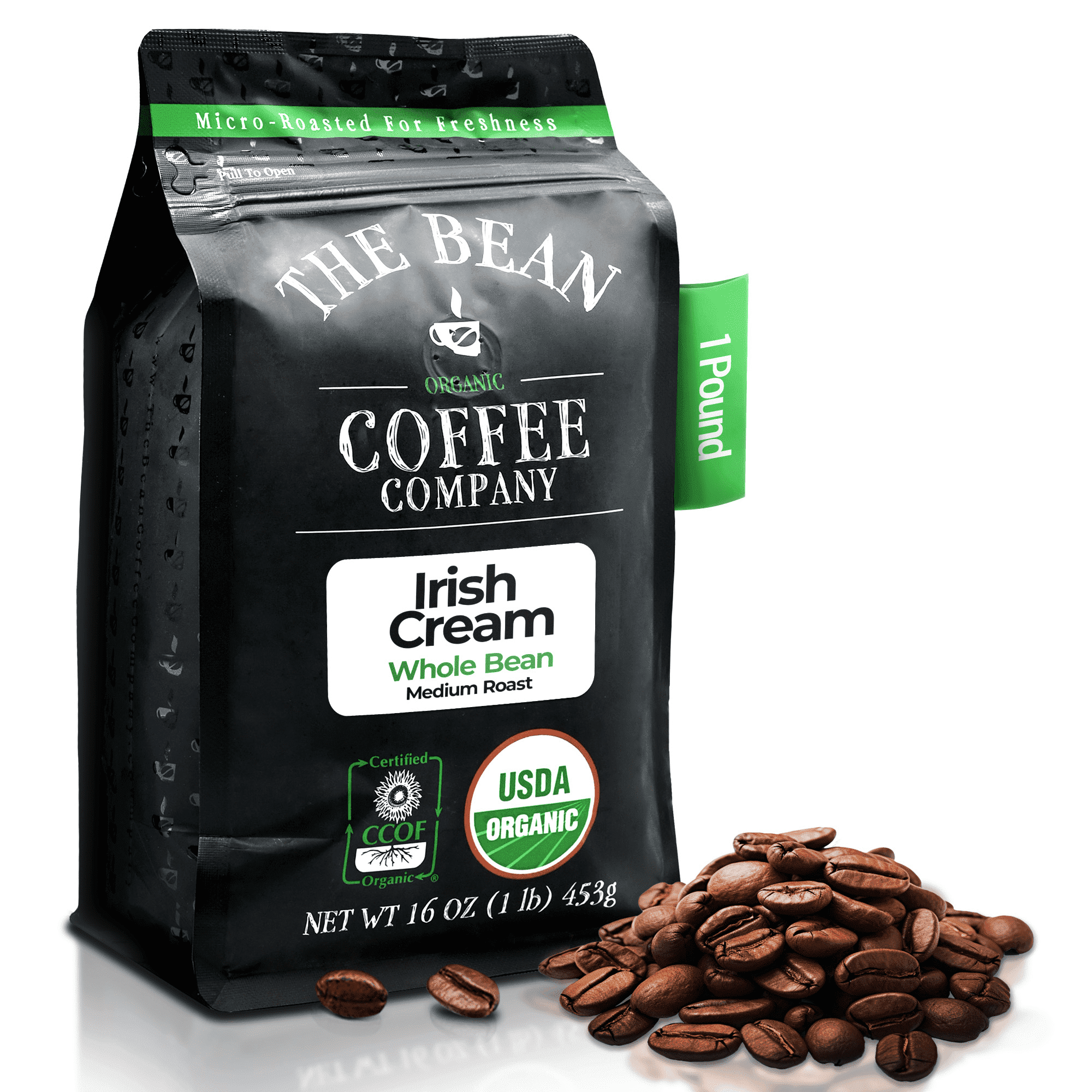 The Bean Organic Coffee Company Irish Cream, Medium Roast, Whole Bean Coffee, 16-Ounce Bag