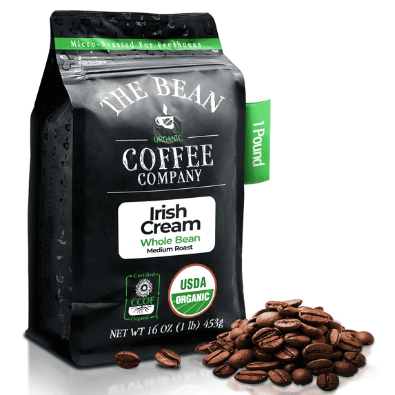 The Bean Organic Coffee Company Irish Cream, Medium Roast, Whole Bean Coffee, 16-Ounce Bag