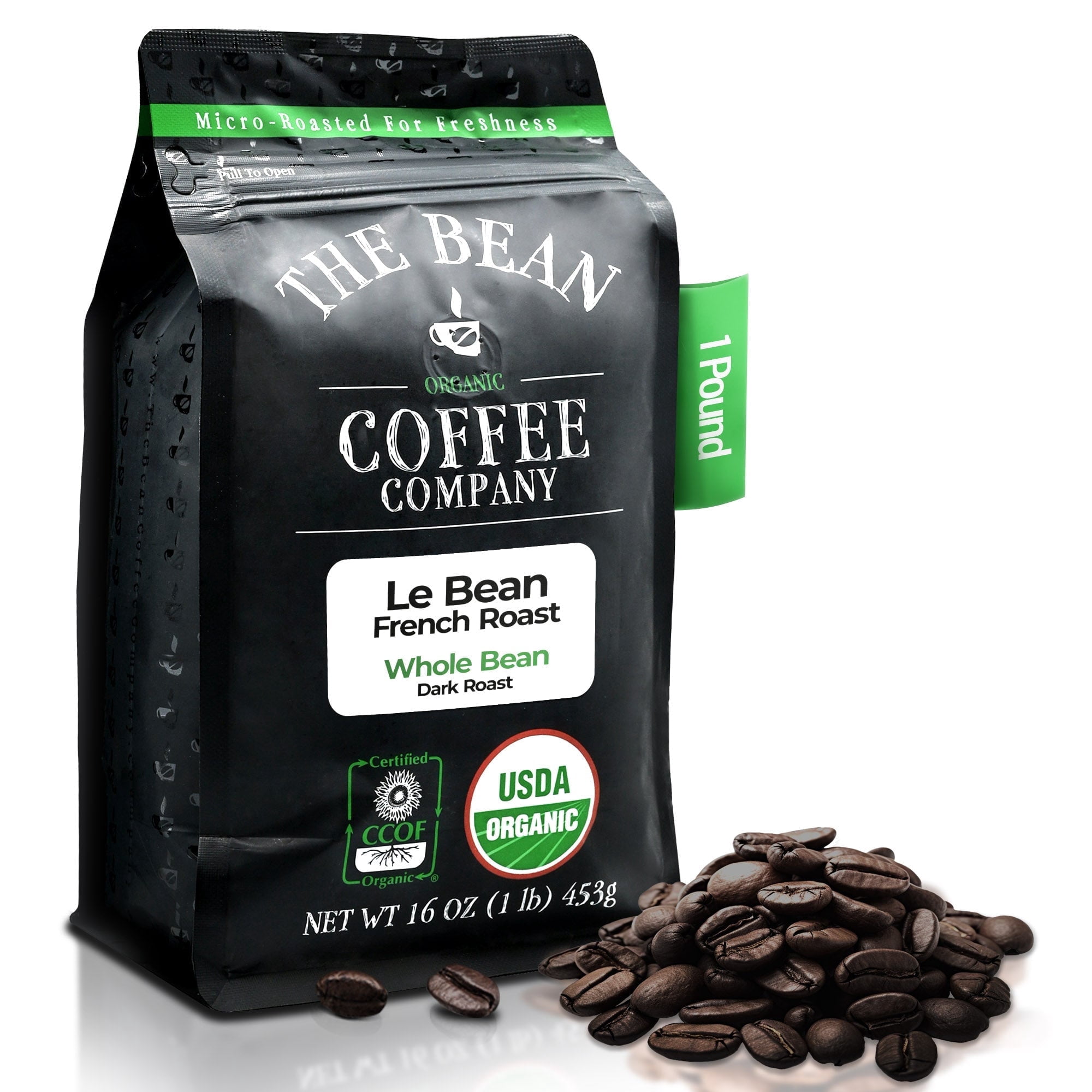 The Bean Organic Coffee Company Le Bean, Dark French Roast, Whole Bean Coffee, 16-Ounce Bag