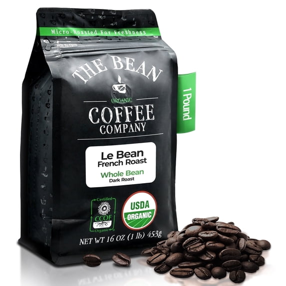 The Bean Organic Coffee Company Le Bean, Dark French Roast, Whole Bean Coffee, 16-Ounce Bag