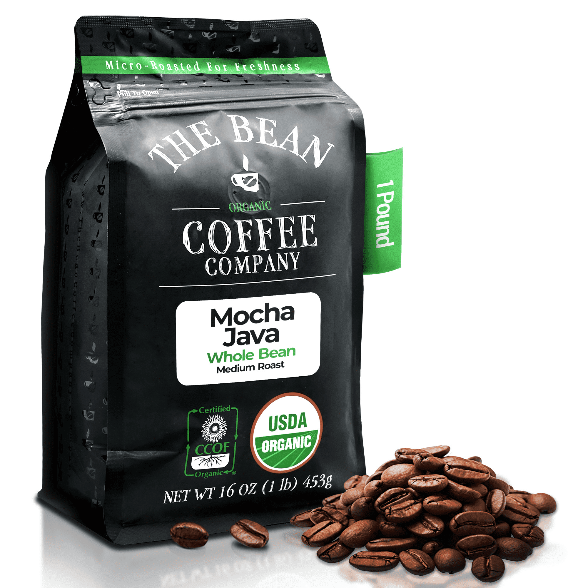 The Bean Organic Coffee Company Mocha Java, Medium Roast, Whole Bean Coffee, 16-Ounce Bag