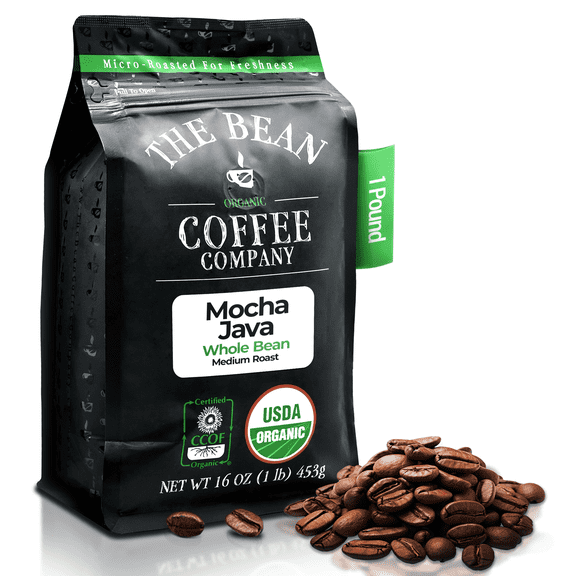 The Bean Organic Coffee Company Mocha Java, Medium Roast, Whole Bean Coffee, 16-Ounce Bag