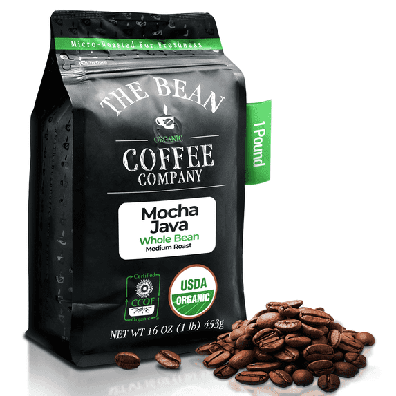 The Bean Organic Coffee Company Mocha Java, Medium Roast, Whole Bean Coffee, 16-Ounce Bag