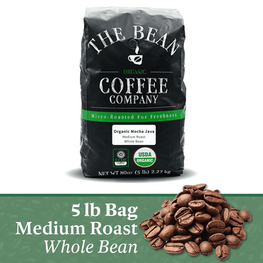 The Bean Organic Coffee Company Mocha Java, Medium Roast, Whole Bean Coffee, 5-Pound Bag